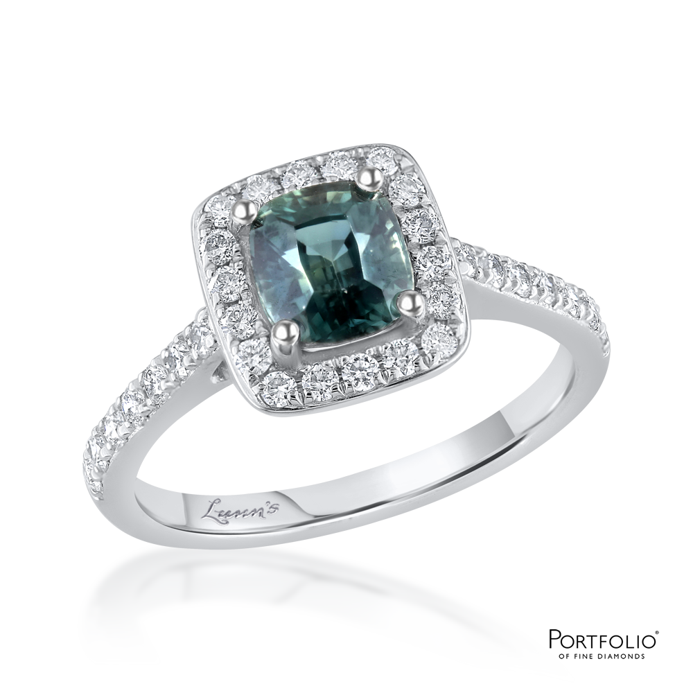 Cluster 1.52ct Teal Sapphire Platinum Ring