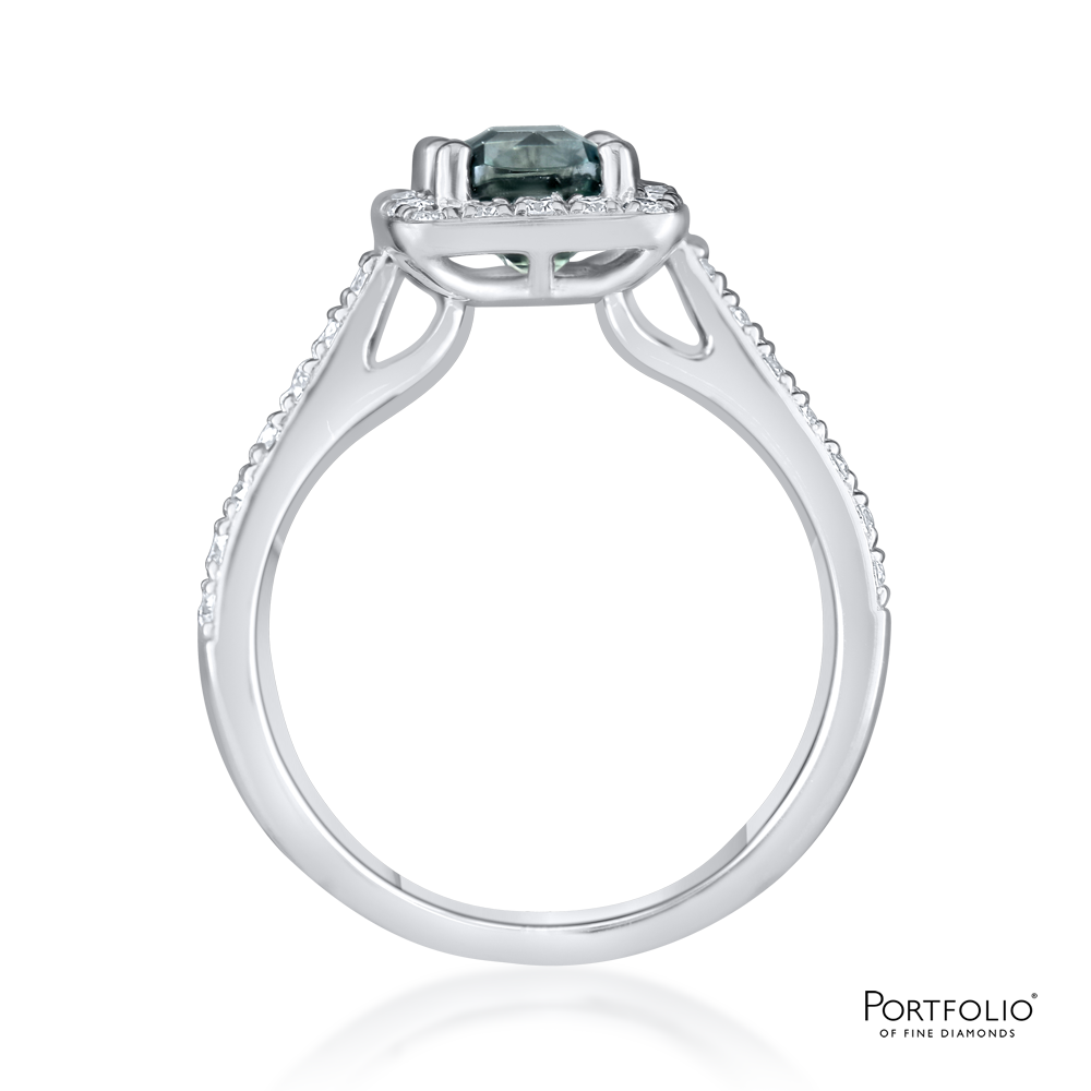 Cluster 1.52ct Teal Sapphire Platinum Ring