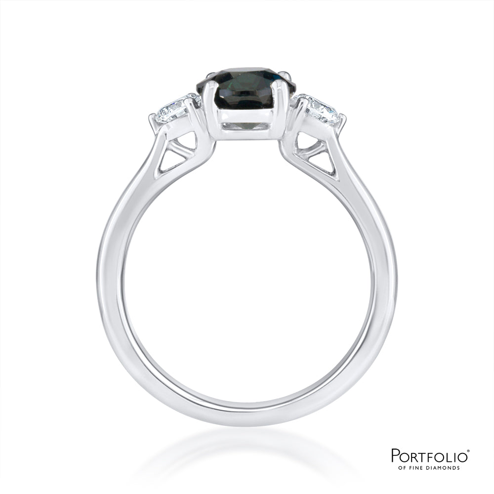 Three Stone 1.80ct Teal Sapphire Platinum Ring