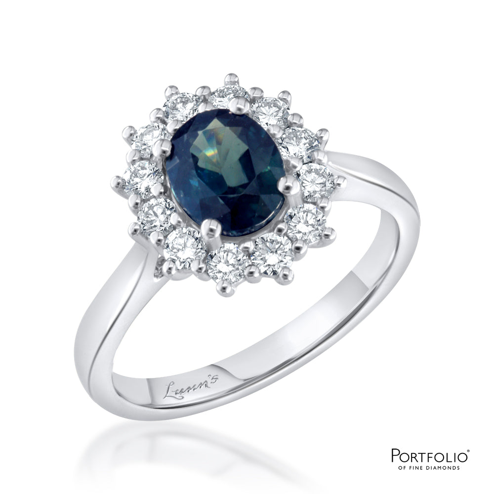 Cluster 1.51ct Teal Sapphire Platinum Ring