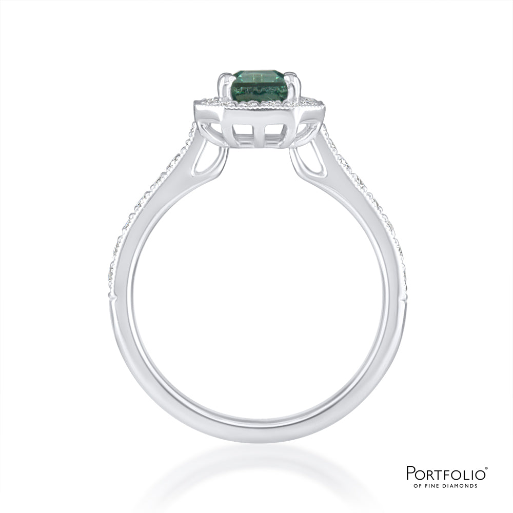 Cluster 1.02ct Teal Sapphire Platinum Ring