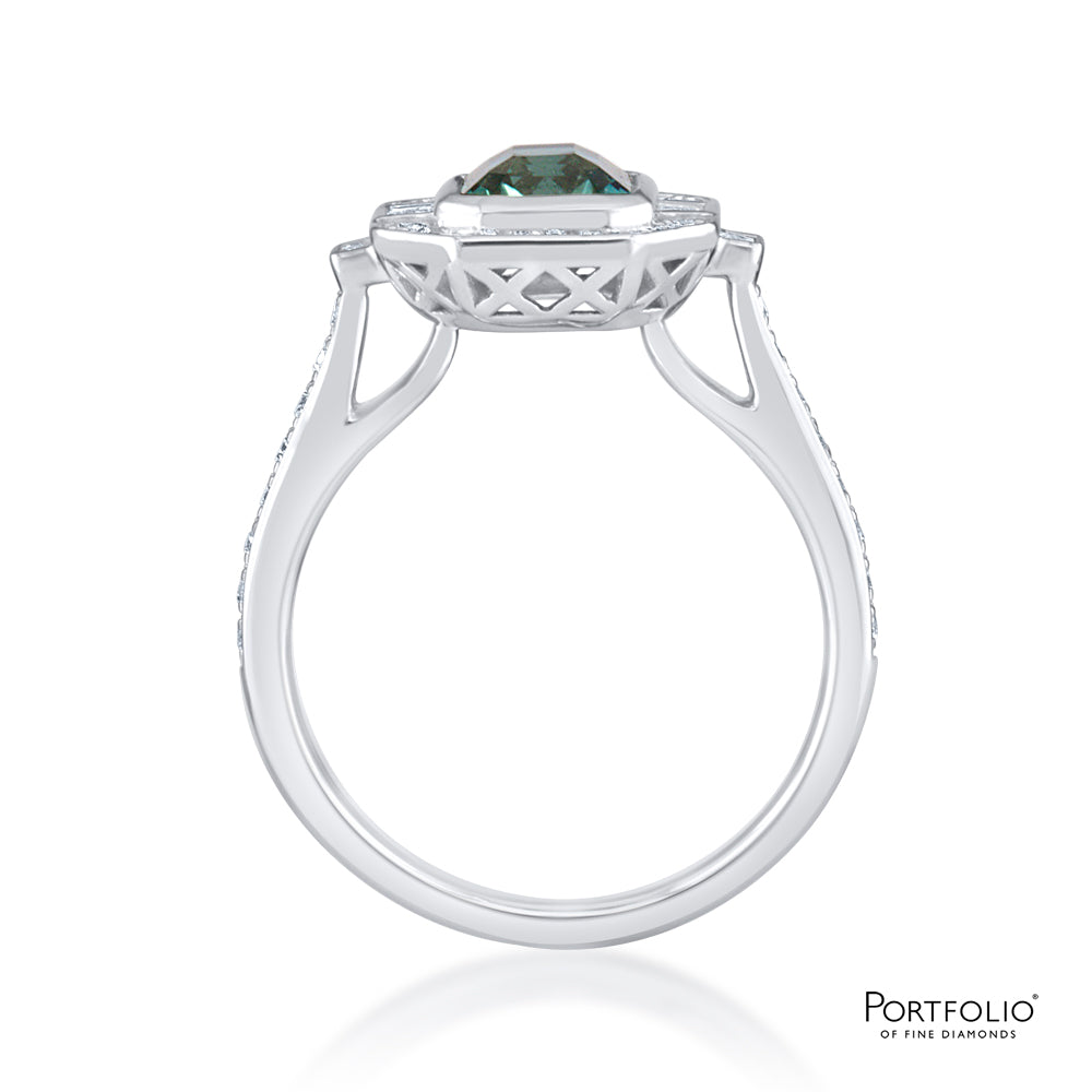 Cluster 1.55ct Teal Sapphire Platinum Ring