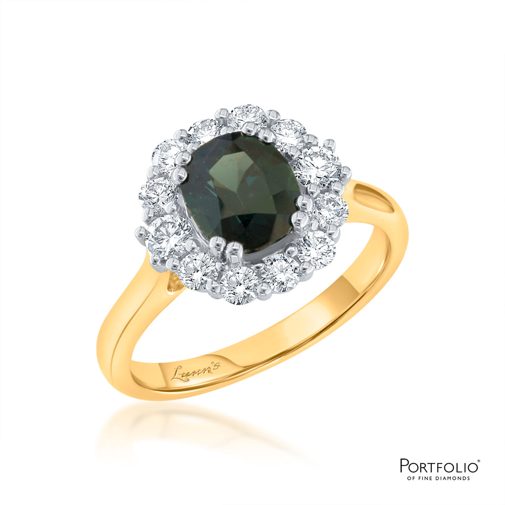 Cluster 1.56ct Teal Sapphire Yellow Gold Ring