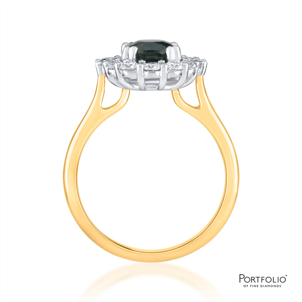 Cluster 1.56ct Teal Sapphire Yellow Gold Ring