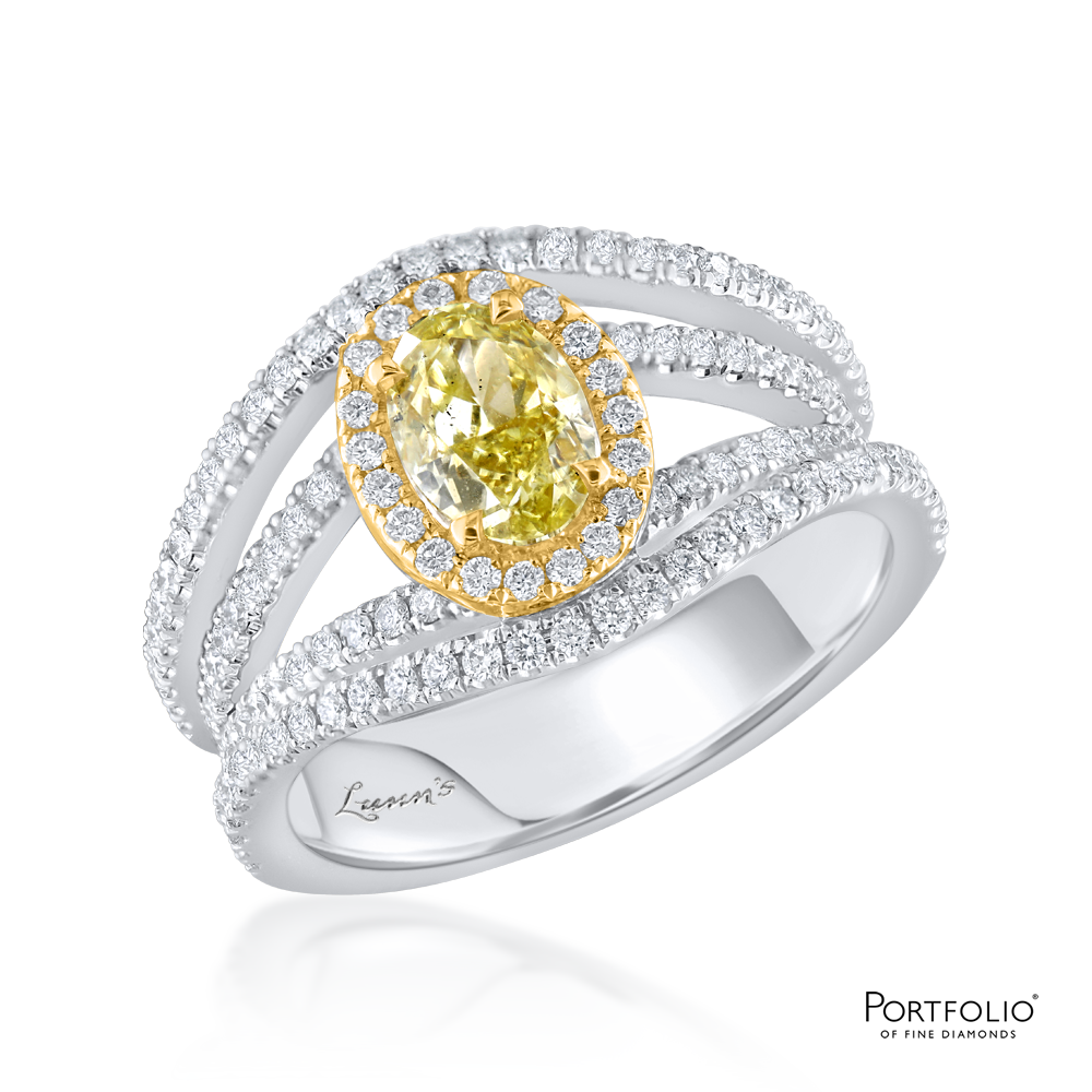 Cluster 1.01ct Fancy Yellow Diamond White Gold Ring