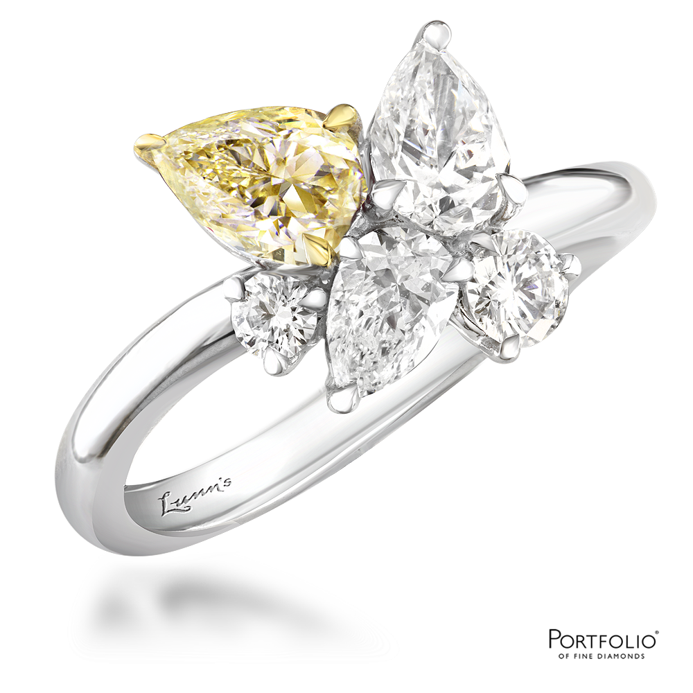 Five Stone 0.55ct Fancy Light Yellow VS2 Diamond White Gold Ring