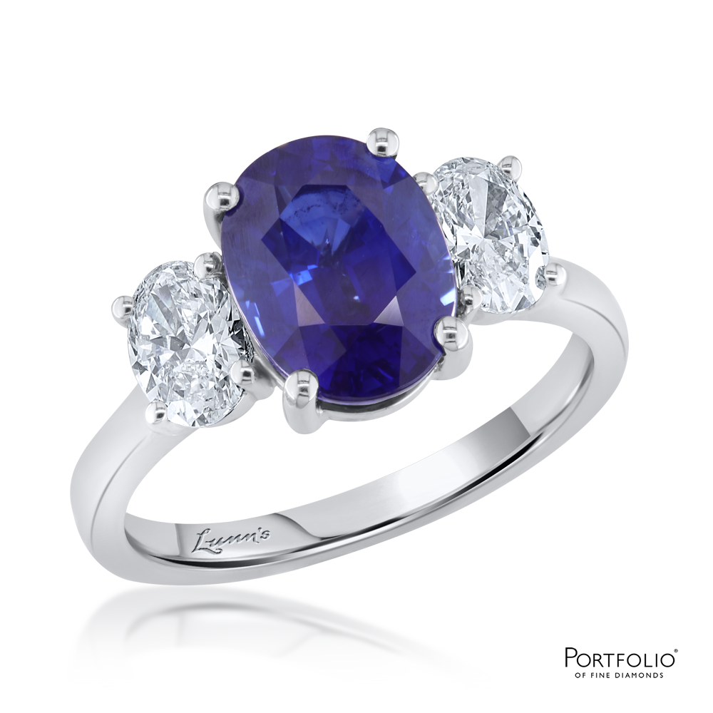 Three Stone 3.13ct Sapphire Platinum Ring