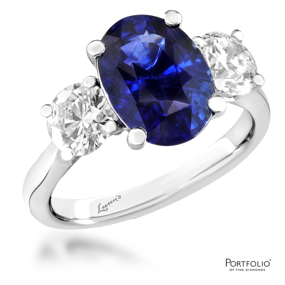 Three Stone 4.13ct Sapphire Platinum Ring