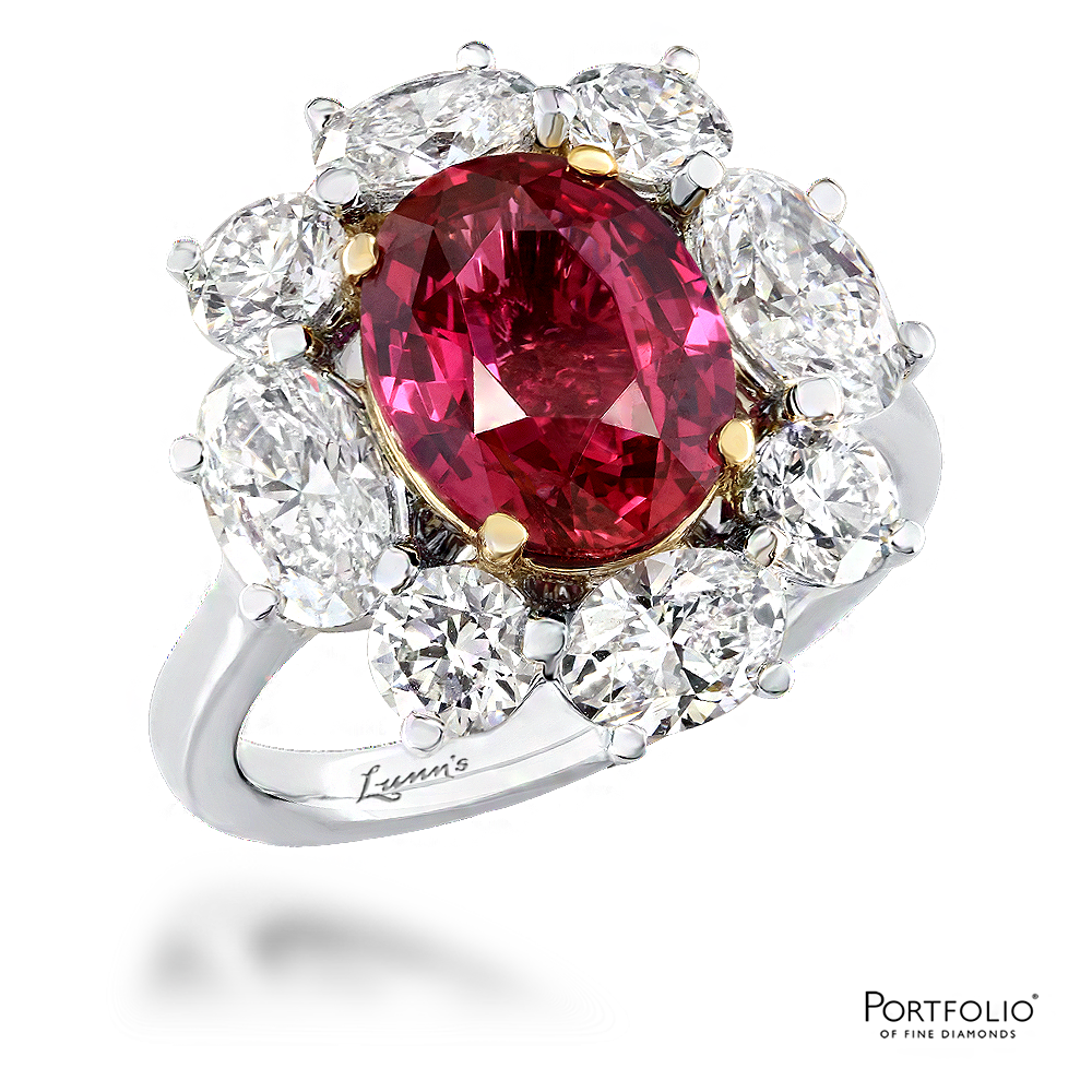 Cluster 3.45ct Ruby Platinum/Yellow Gold Ring