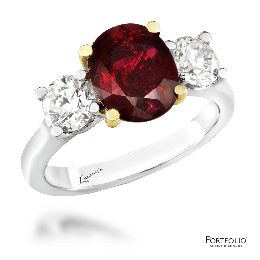 Three Stone 2.09ct Ruby Yellow Gold/Platinum Ring