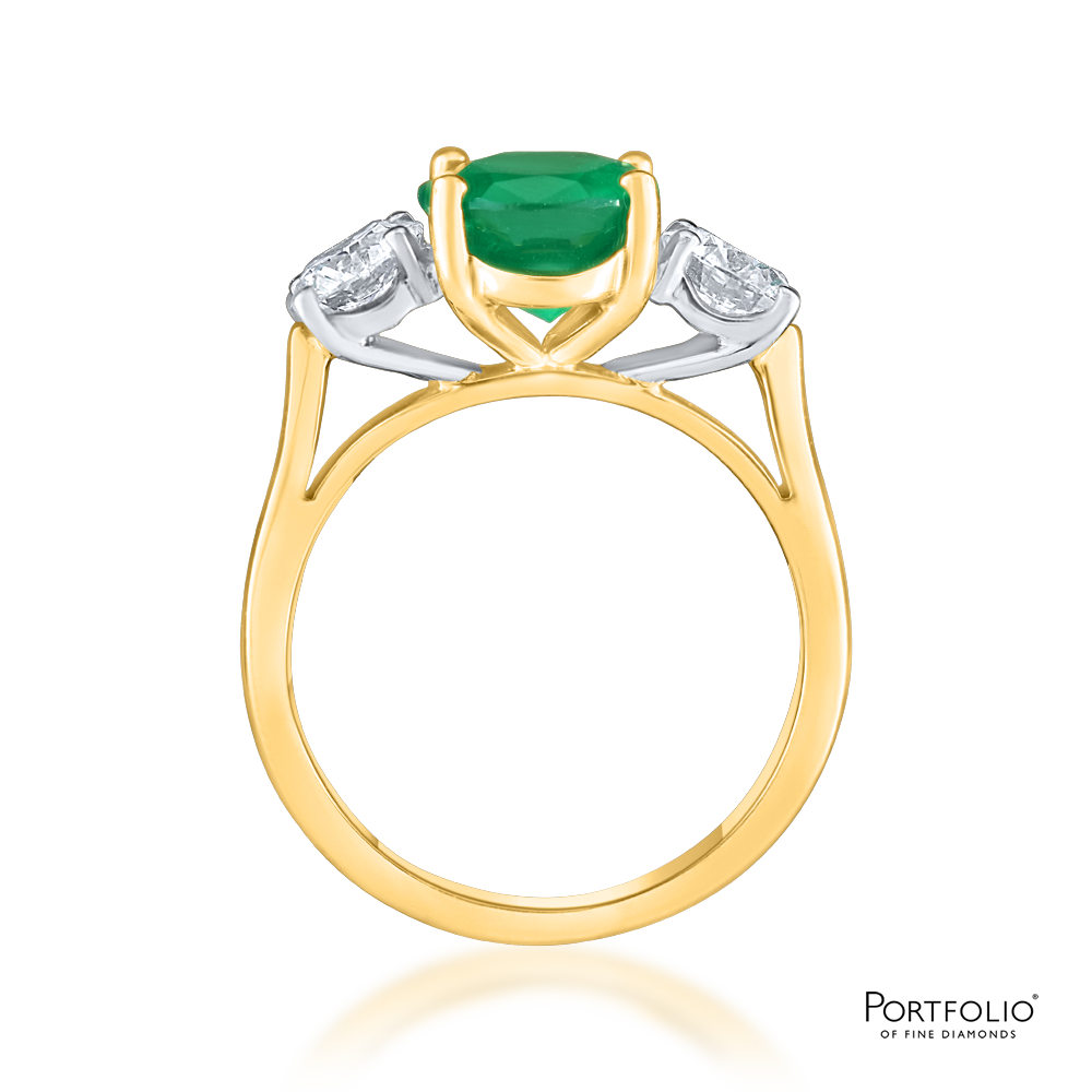 Three Stone 2.43ct Emerald Yellow Gold Ring