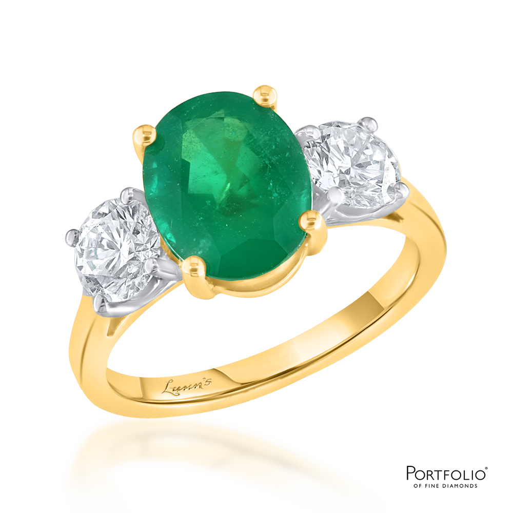 Three Stone 2.43ct Emerald Yellow Gold Ring