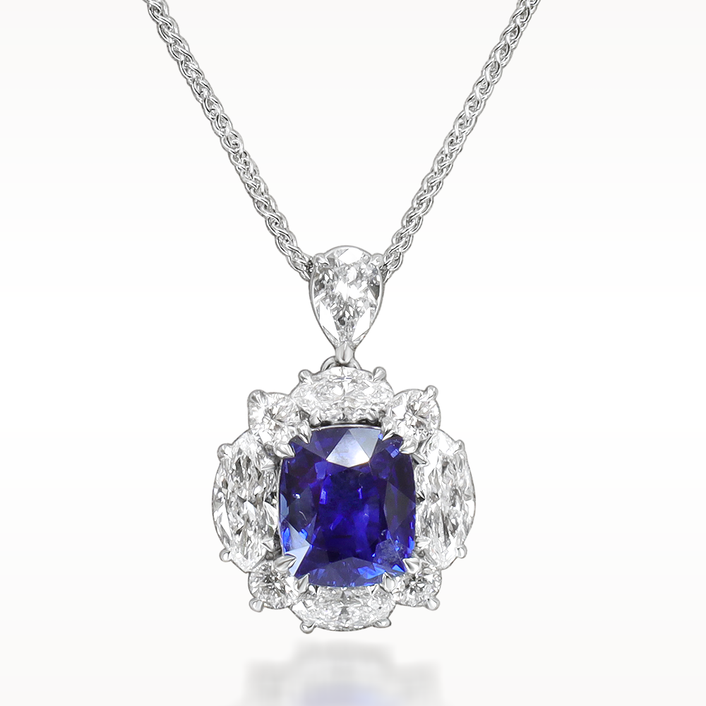 5.75ct Sapphire And Diamond White Gold Necklace