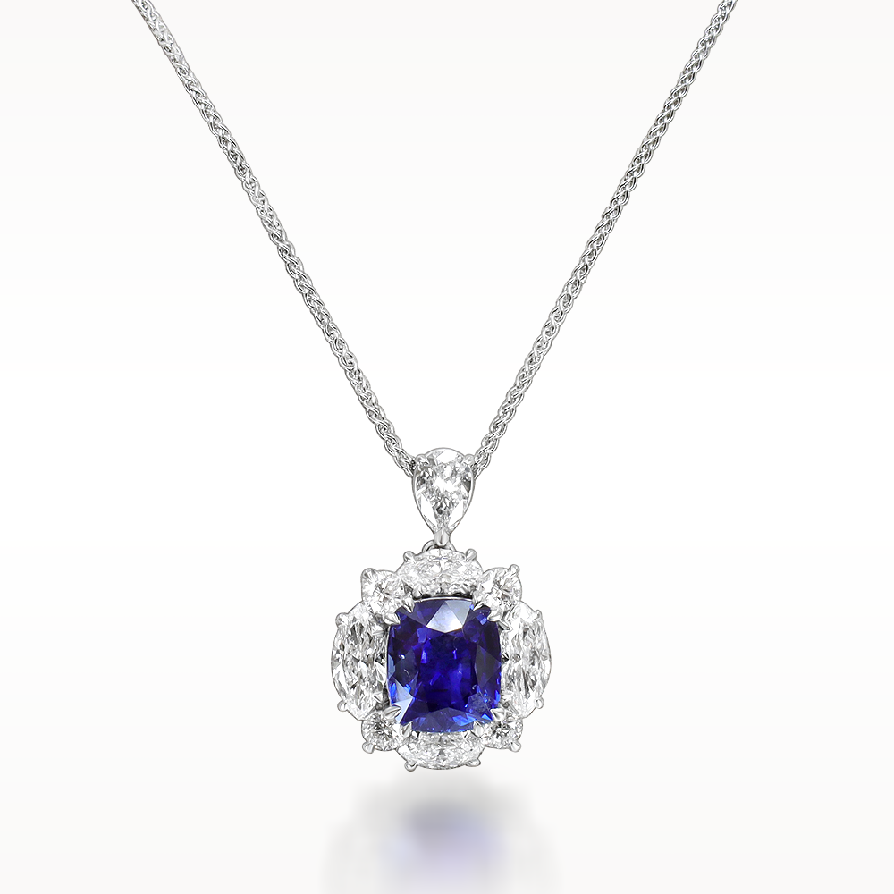 5.75ct Sapphire And Diamond White Gold Necklace