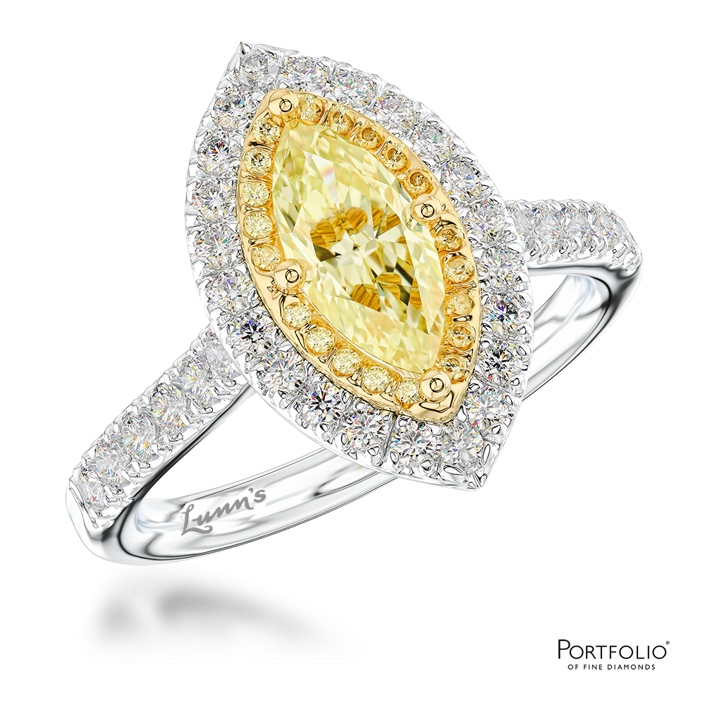 Cluster 0.59ct Fancy Yellow VVS2 Yellow Diamond Platinum/Yellow Ring