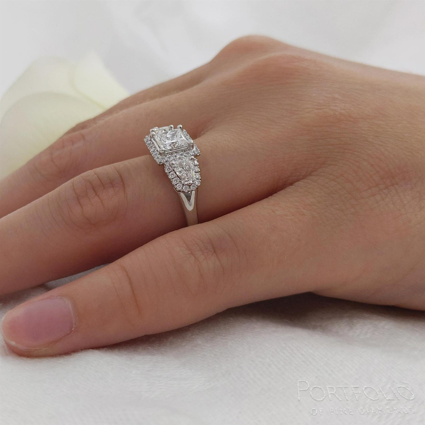 Three Stone 0.74ct F VS1 Diamond Platinum Ring