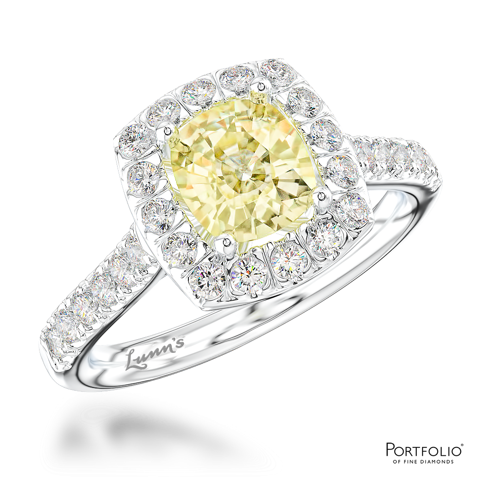 Cluster 1.60ct Fancy Light Yellow VS1 Yellow Diamond Platinum Ring