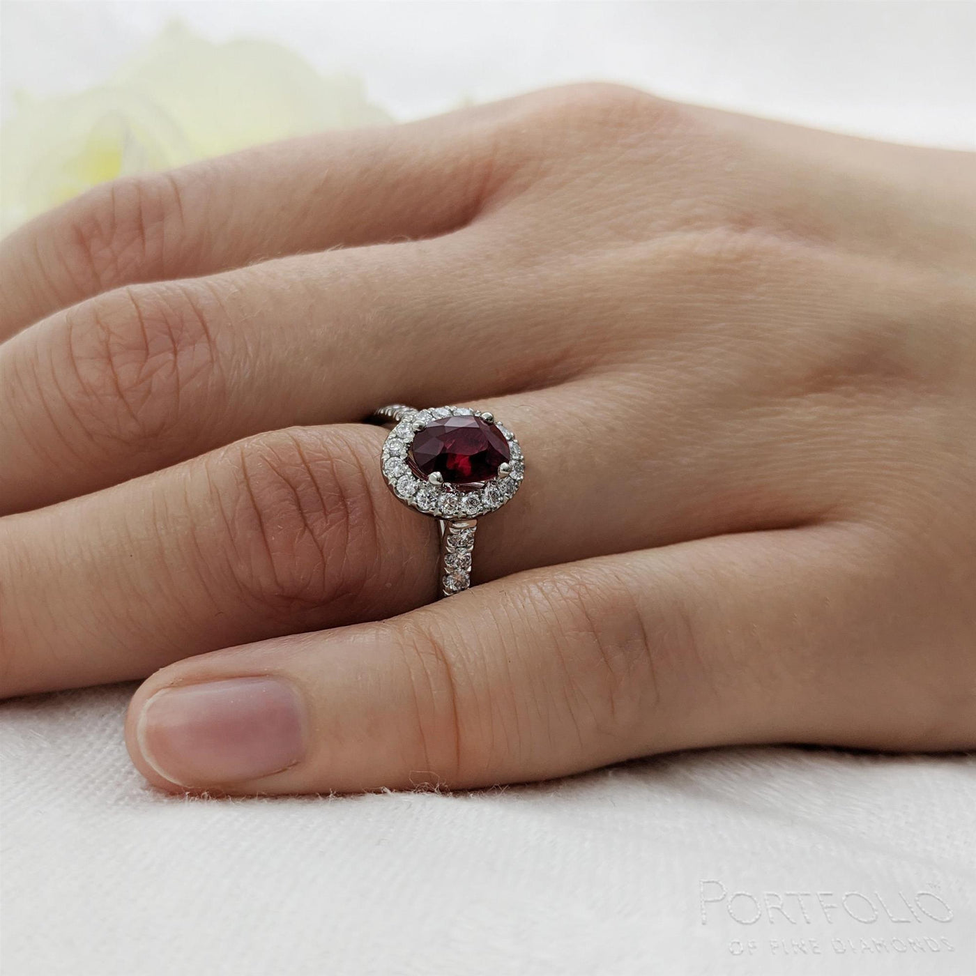 Cluster 0.87ct Ruby Platinum Ring