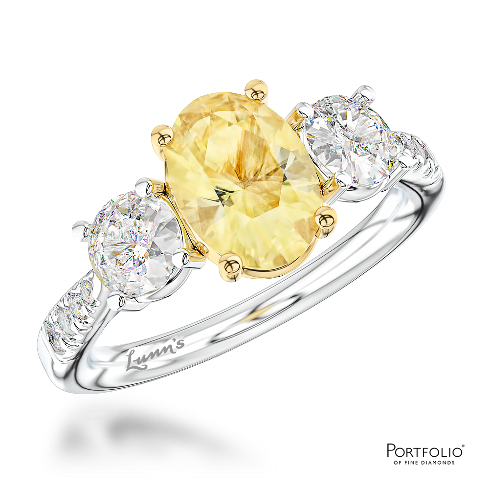 Three Stone 0.78ct Fancy Yellow VVS2 Yellow Diamond Platinum/Yellow Ring