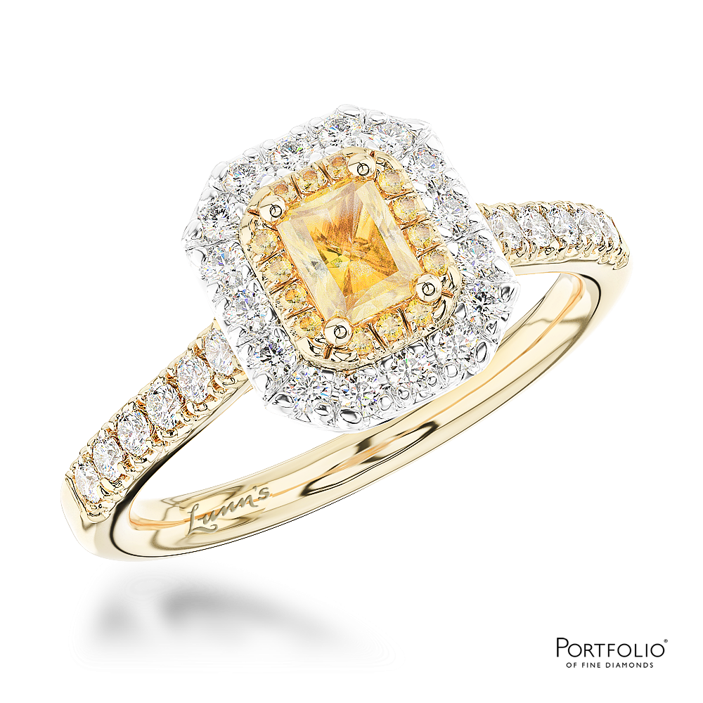 Cluster 0.49ct Fancy Yellow VVS2 Yellow Diamond Yellow Gold/Platinum Ring