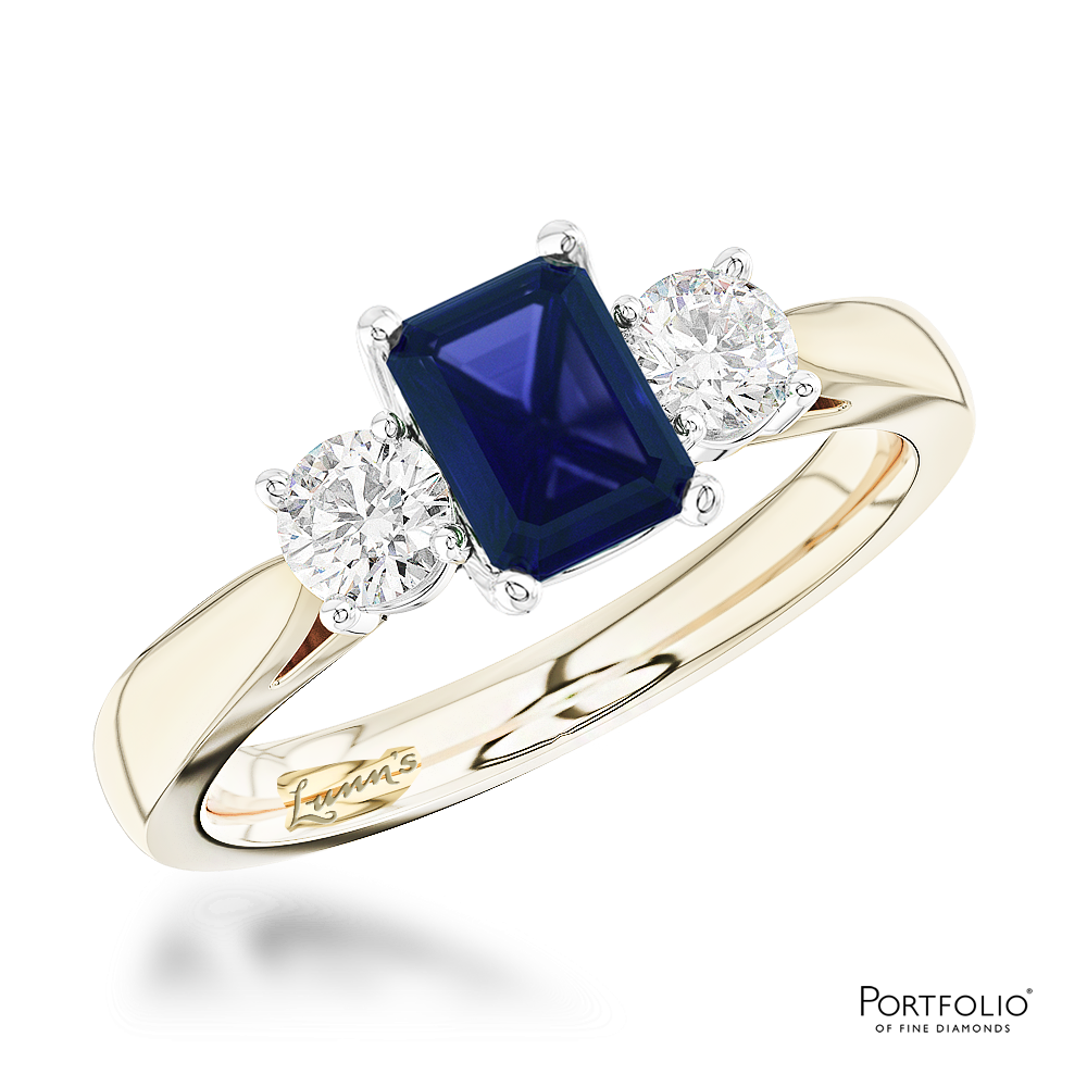 Three Stone 1.72ct Sapphire Yellow Gold/Platinum Ring