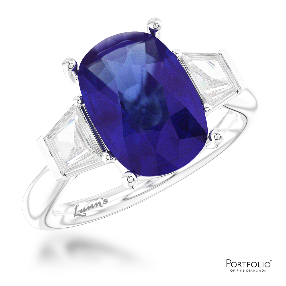 Three Stone 3.02ct Cornflower Blue Sapphire Platinum Ring