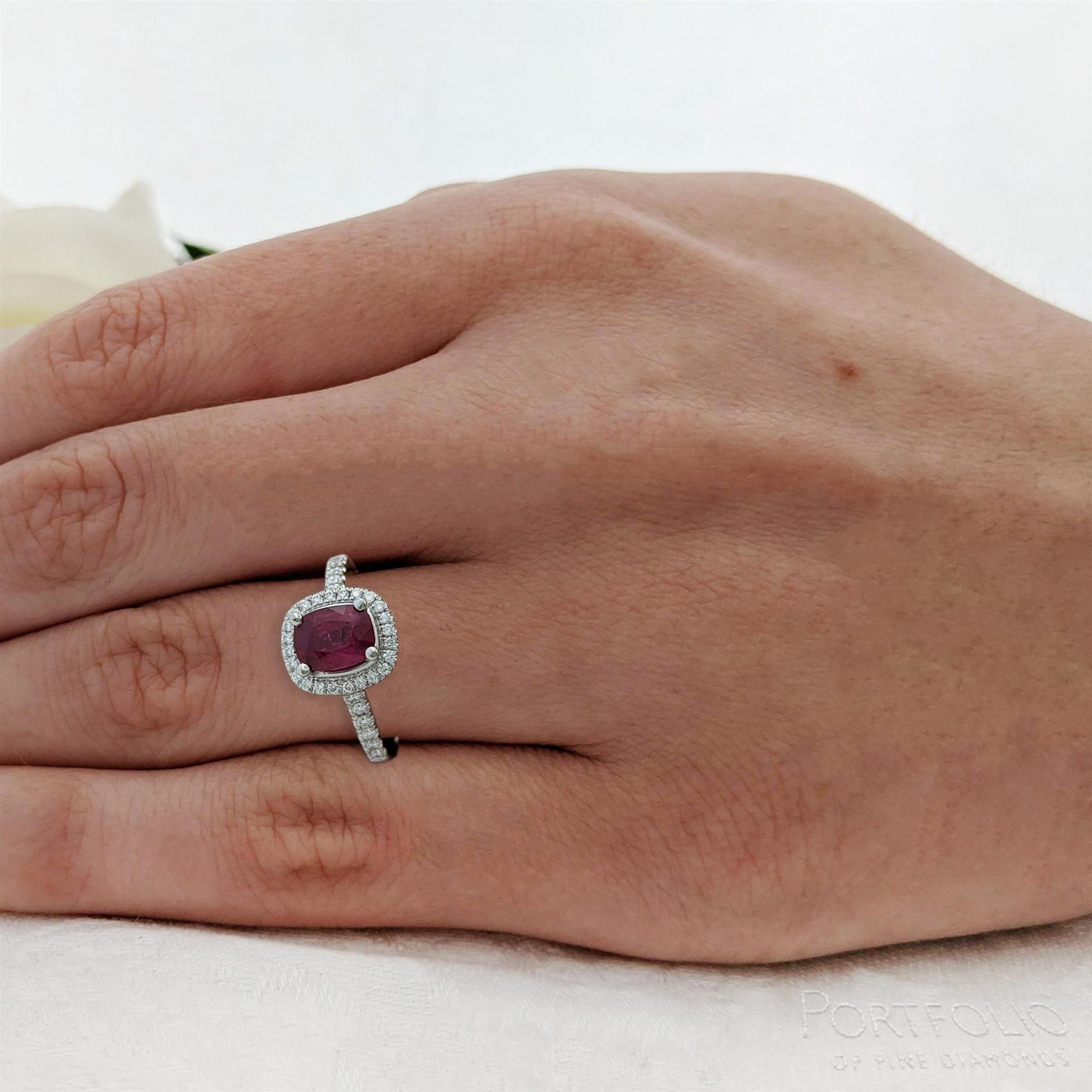 Cluster 1.29ct Ruby Platinum Ring