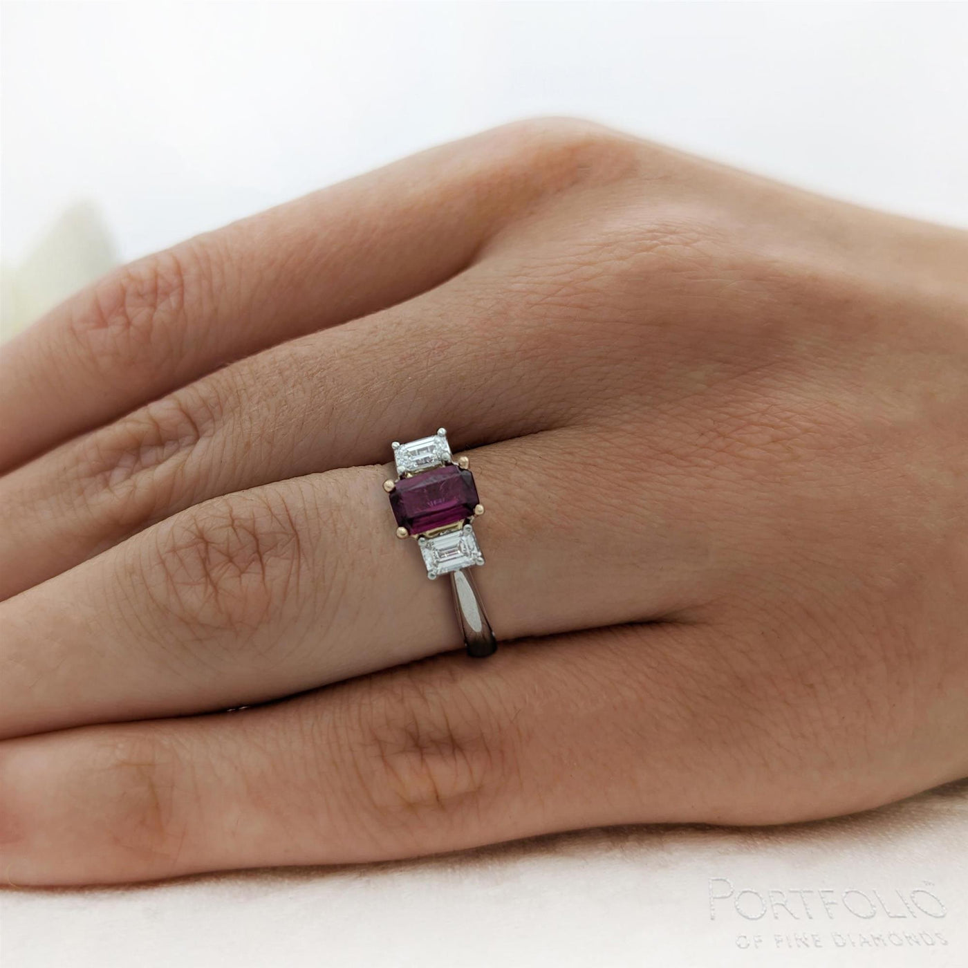 Three Stone 0.73ct Ruby Platinum Ring