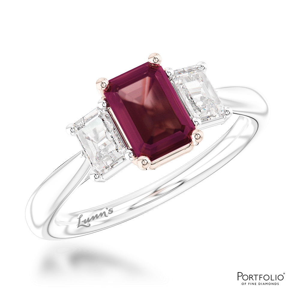 Three Stone 0.73ct Ruby Platinum Ring