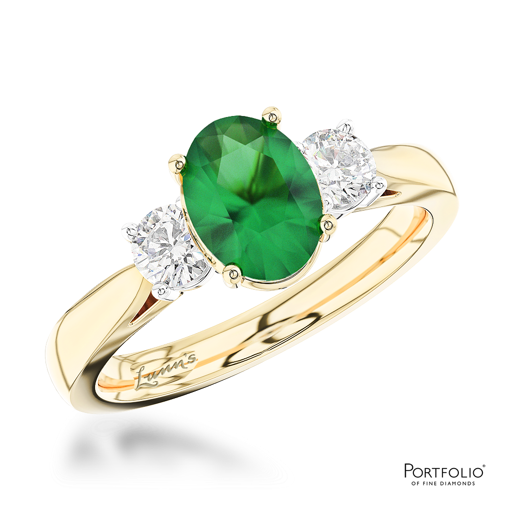 Three Stone 1.18ct Emerald Yellow Gold/Platinum Ring