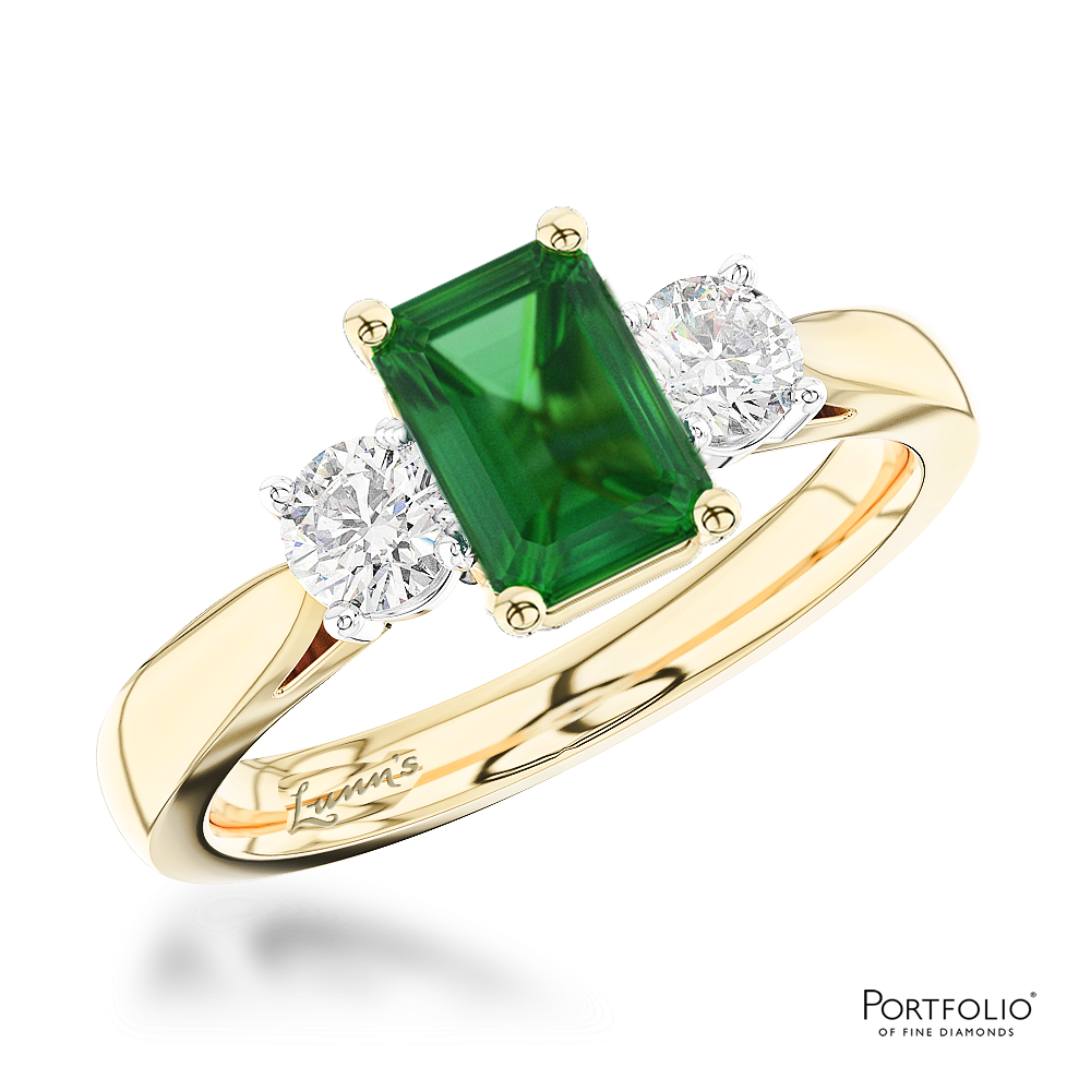 Three Stone 0.81ct Emerald Yellow Gold/Platinum Ring