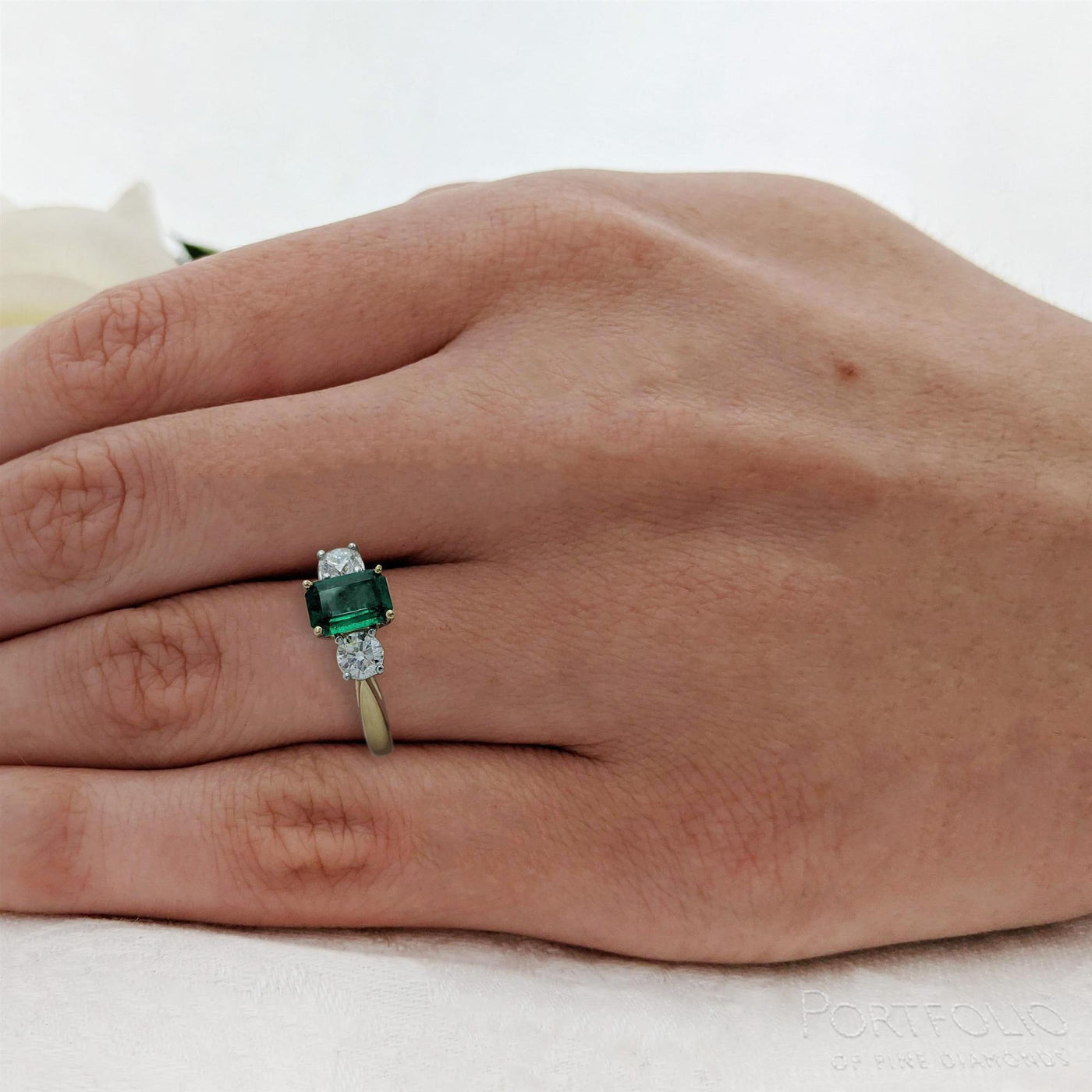 Three Stone 0.81ct Emerald Yellow Gold/Platinum Ring