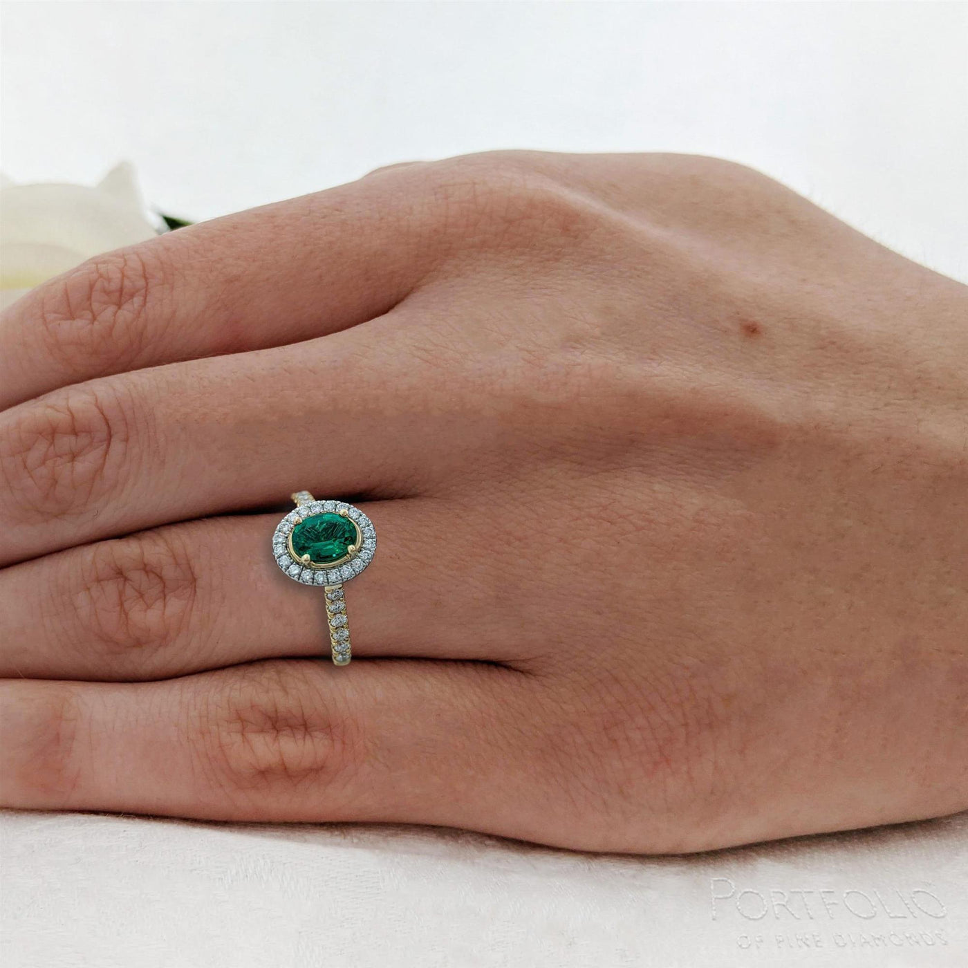 Cluster 0.62ct Emerald Yellow Gold/Platinum Ring