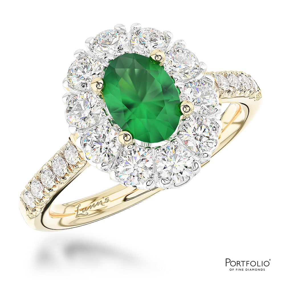 Cluster 1.19ct Emerald Yellow Gold/Platinum Ring