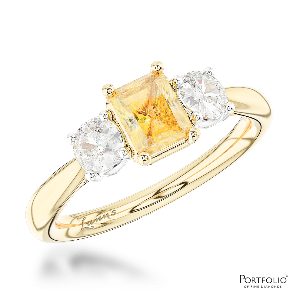 Three Stone 0.45ct Fancy Yellow VVS1 Yellow Diamond Yellow Gold/Platinum Ring