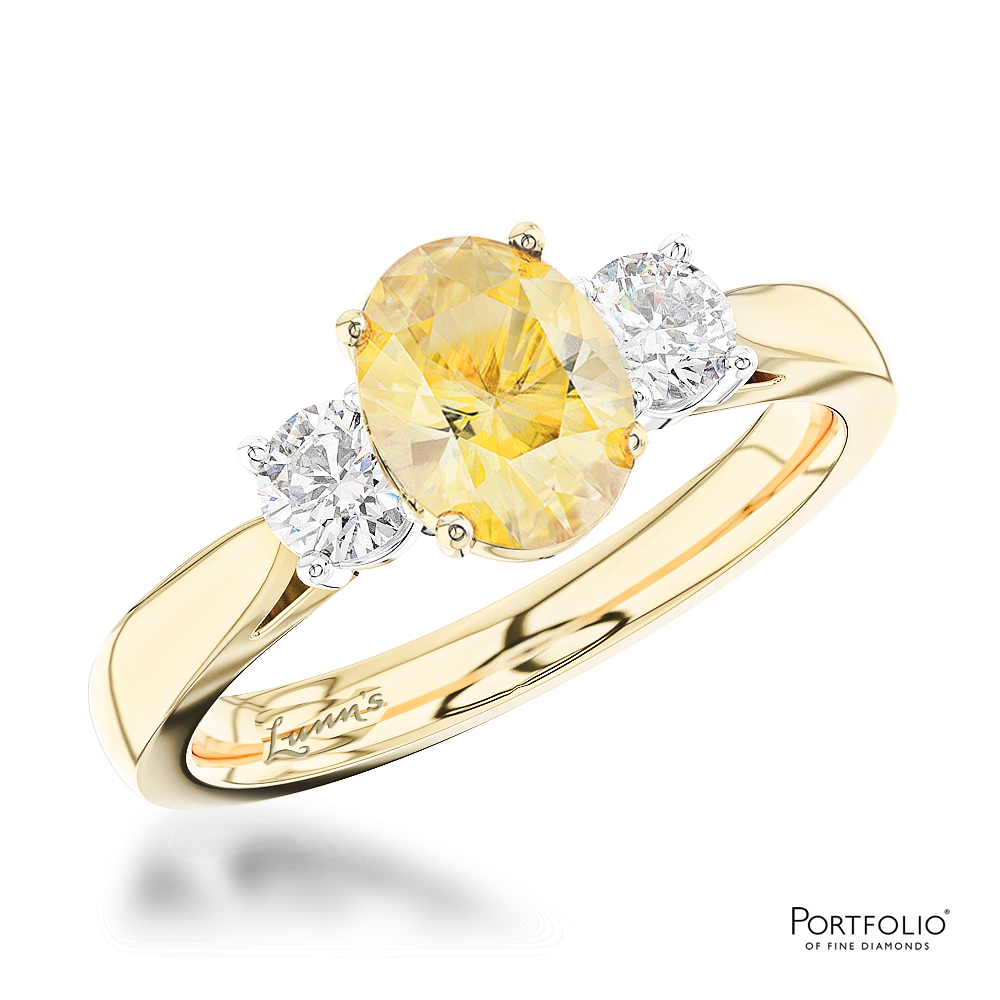 Three Stone 0.51ct Fancy Yellow VS1 Yellow Diamond Yellow Gold/Platinum Ring