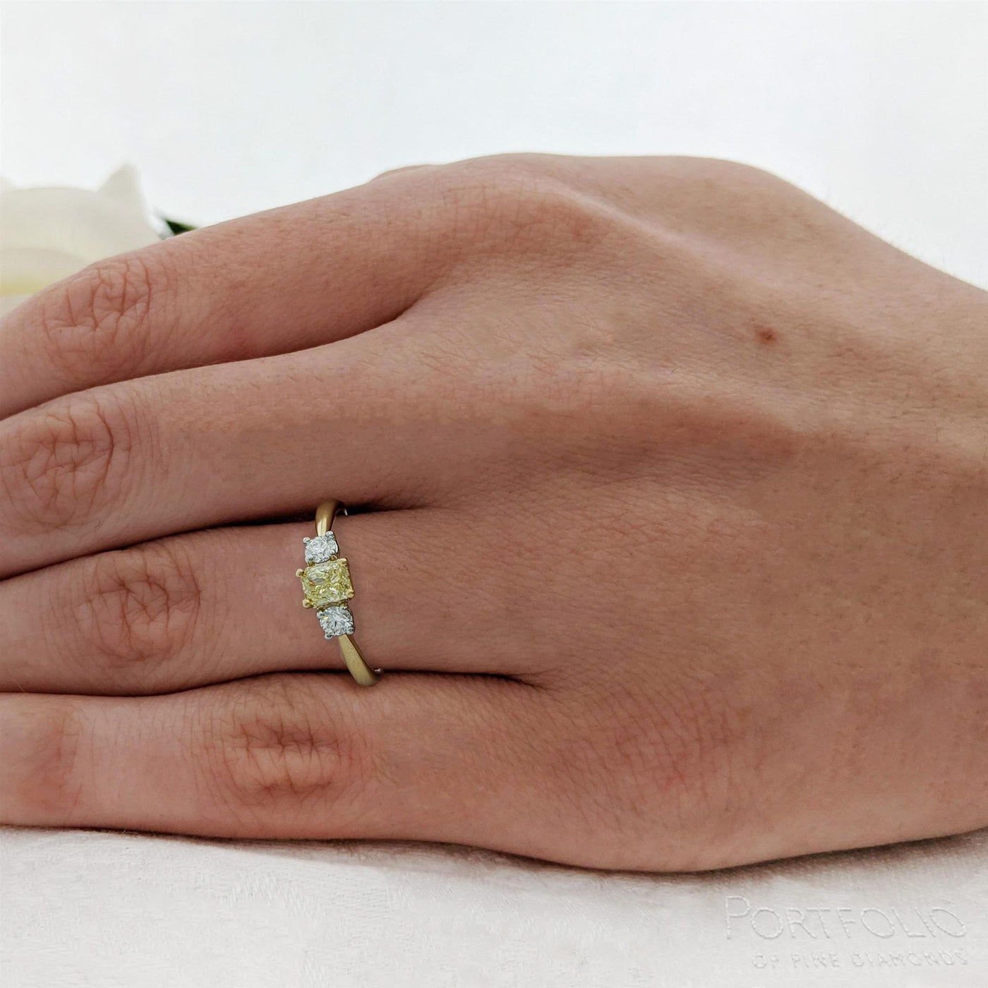 Three Stone 0.45ct Fancy Yellow VVS1 Yellow Diamond Yellow Gold/Platinum Ring