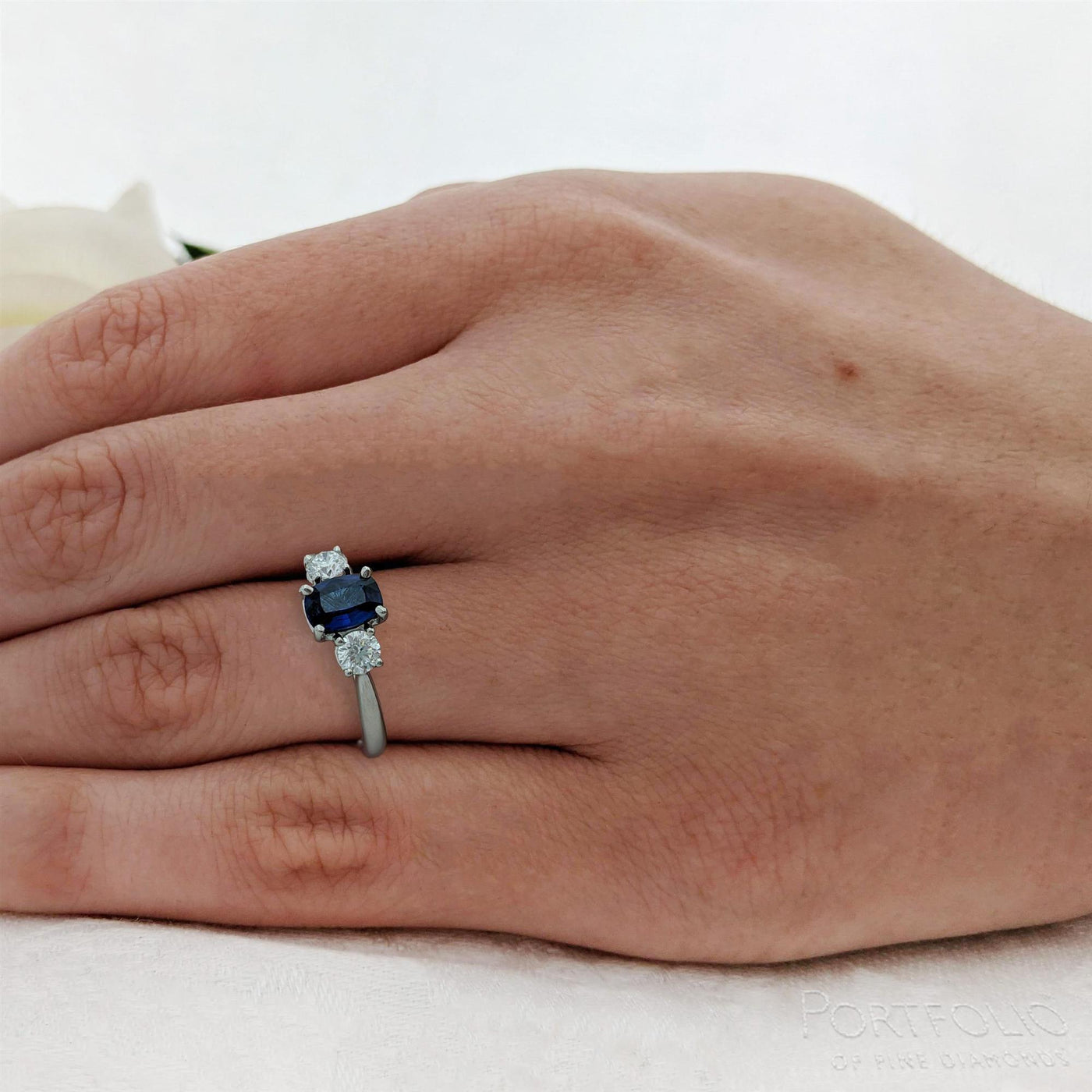 Three Stone 0.86ct Sapphire Platinum Ring