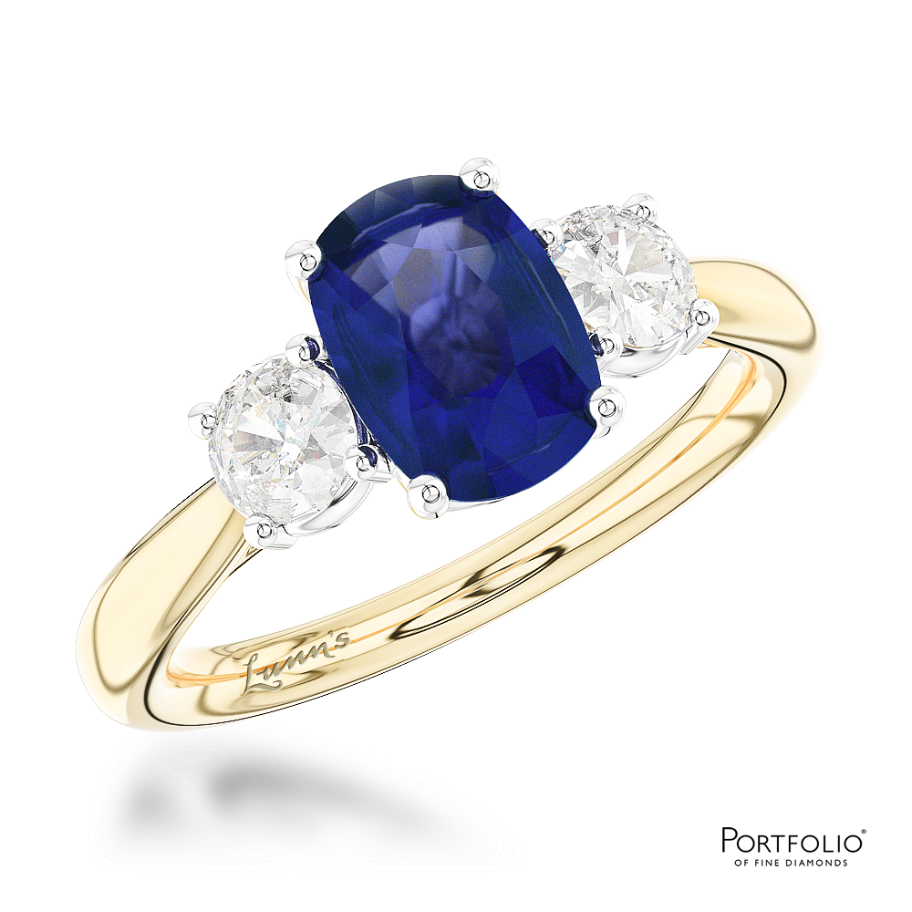 Three Stone 0.96ct Sapphire Yellow Gold/Platinum Ring