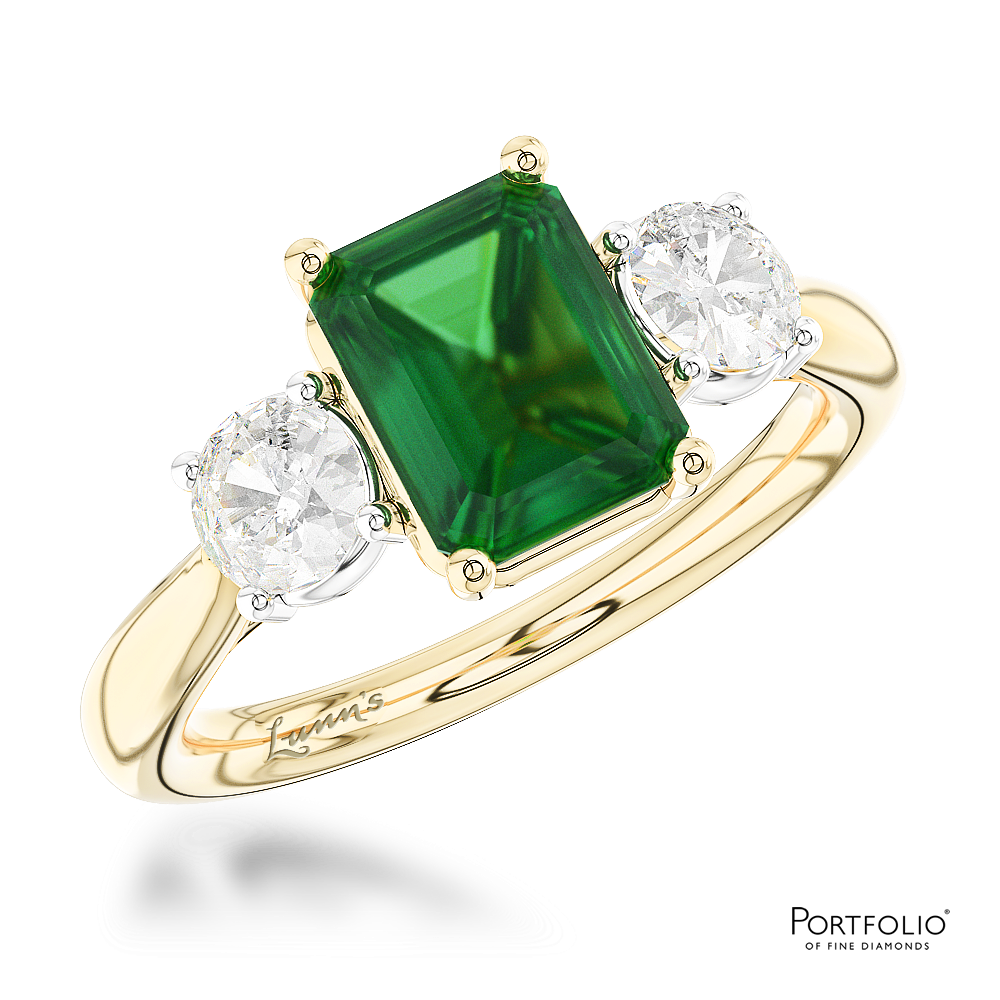 Three Stone 0.89ct Emerald Yellow Gold/Platinum Ring