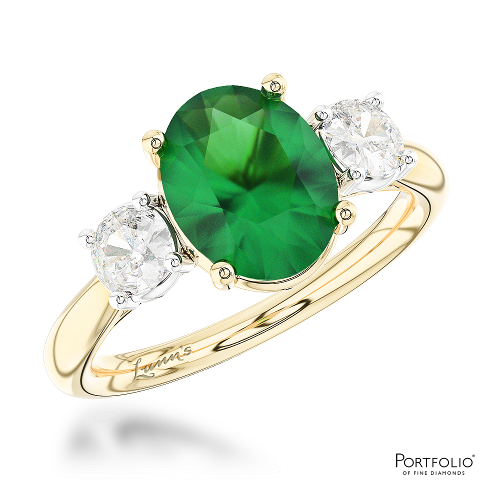 Three Stone 1.33ct Emerald Yellow Gold/Platinum Ring