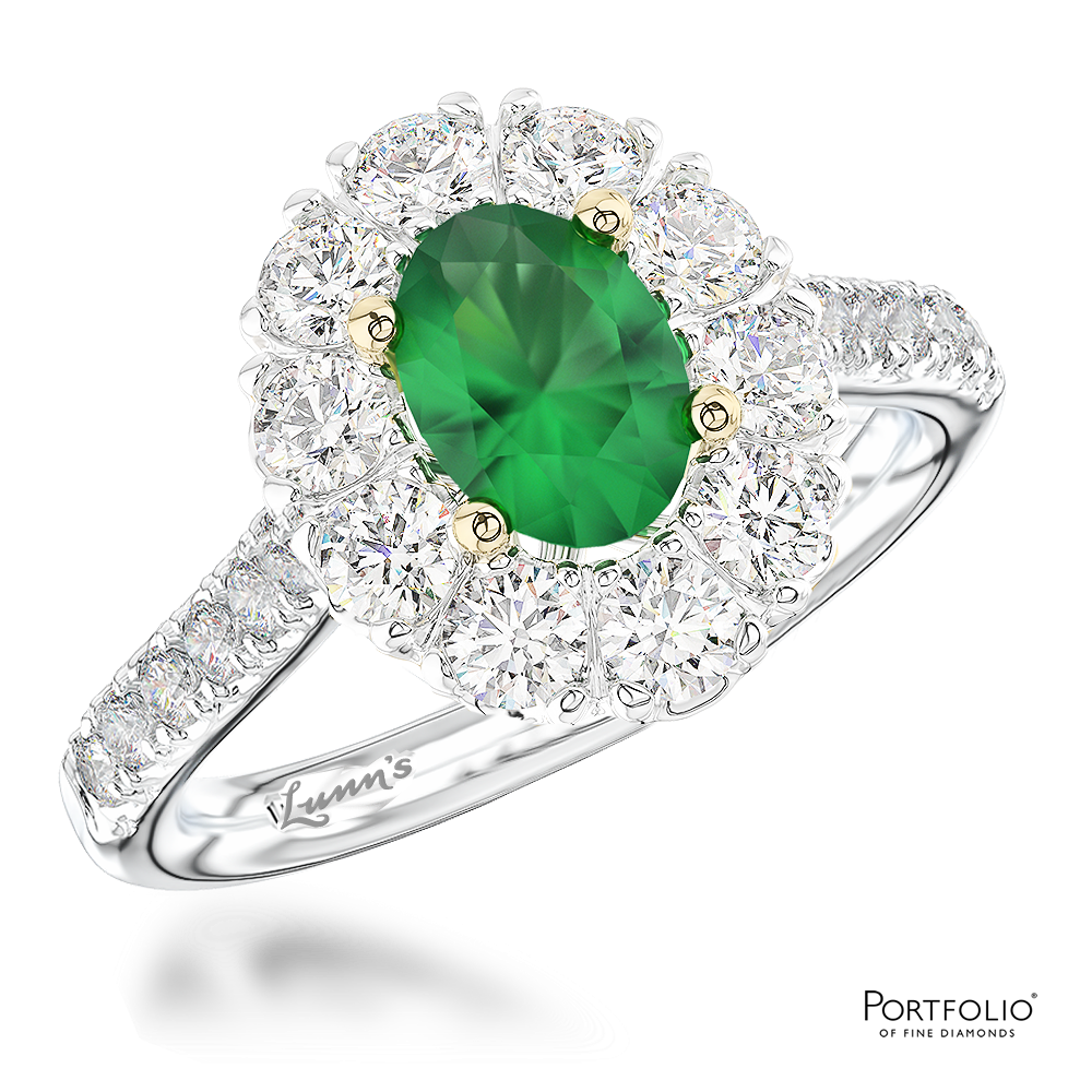 Cluster 0.66ct Emerald Platinum/Yellow Ring