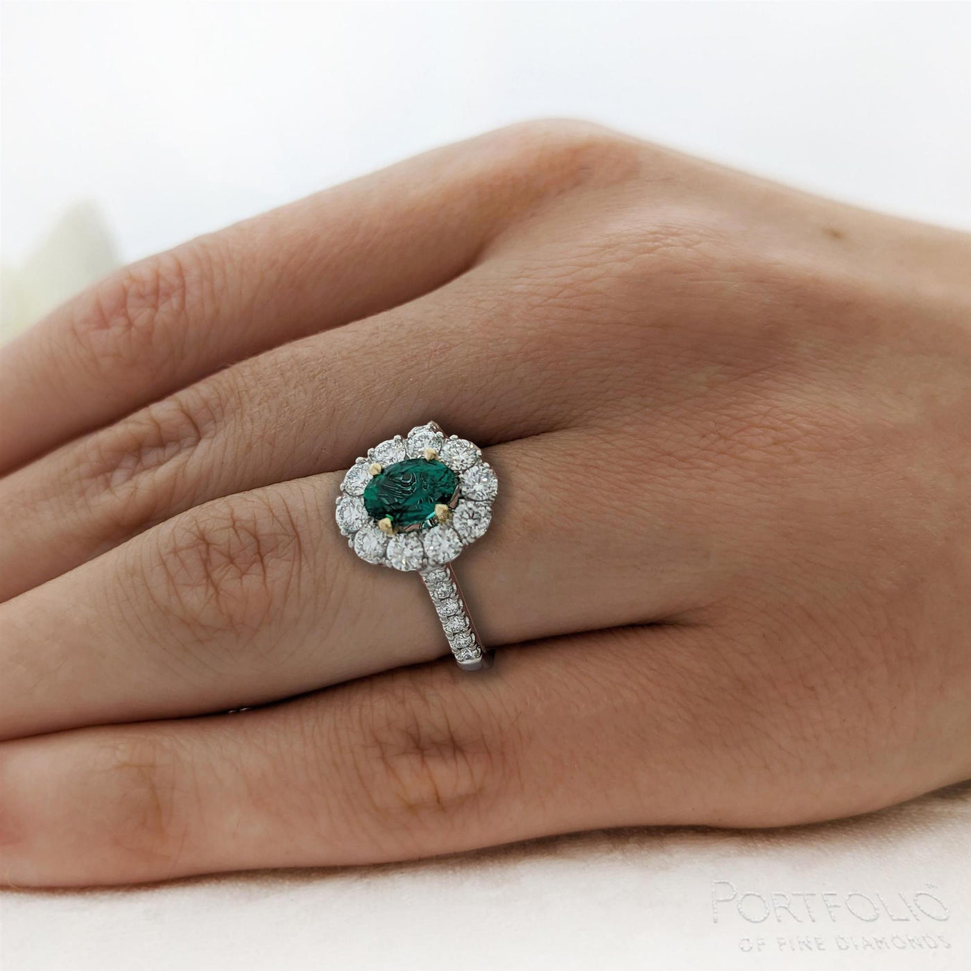 Cluster 0.79ct Emerald Platinum/Yellow Ring