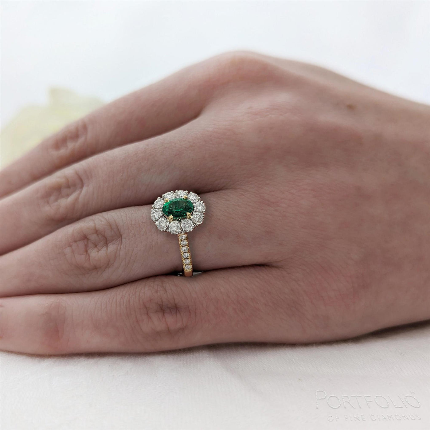 Cluster 0.66ct Emerald Yellow Gold/Platinum Ring