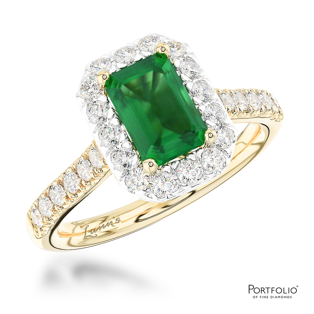Cluster 0.68ct Emerald Yellow Gold/Platinum Ring