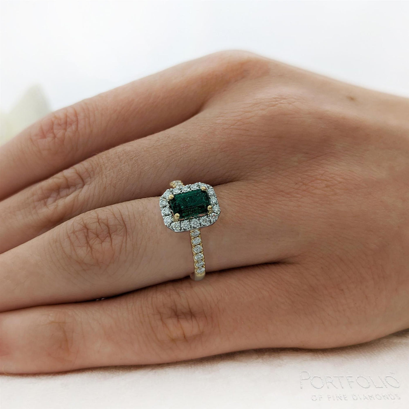 Cluster 0.68ct Emerald Yellow Gold/Platinum Ring