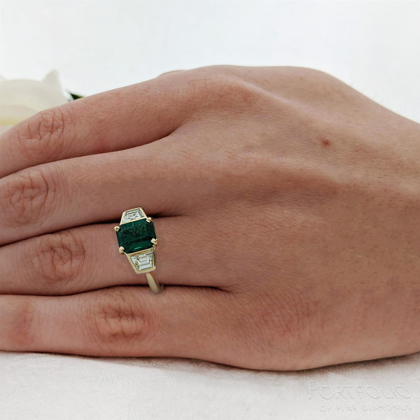 Three Stone 1.41ct Emerald Yellow Gold Ring