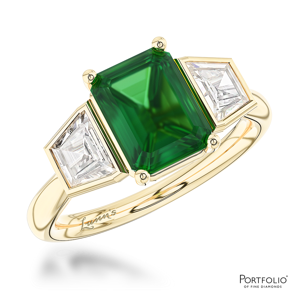 Three Stone 1.41ct Emerald Yellow Gold Ring