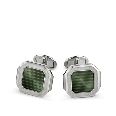 Patek Philippe Cubitus Cuff Links. White gold. Sunburst olive green center, horizontally embossed.