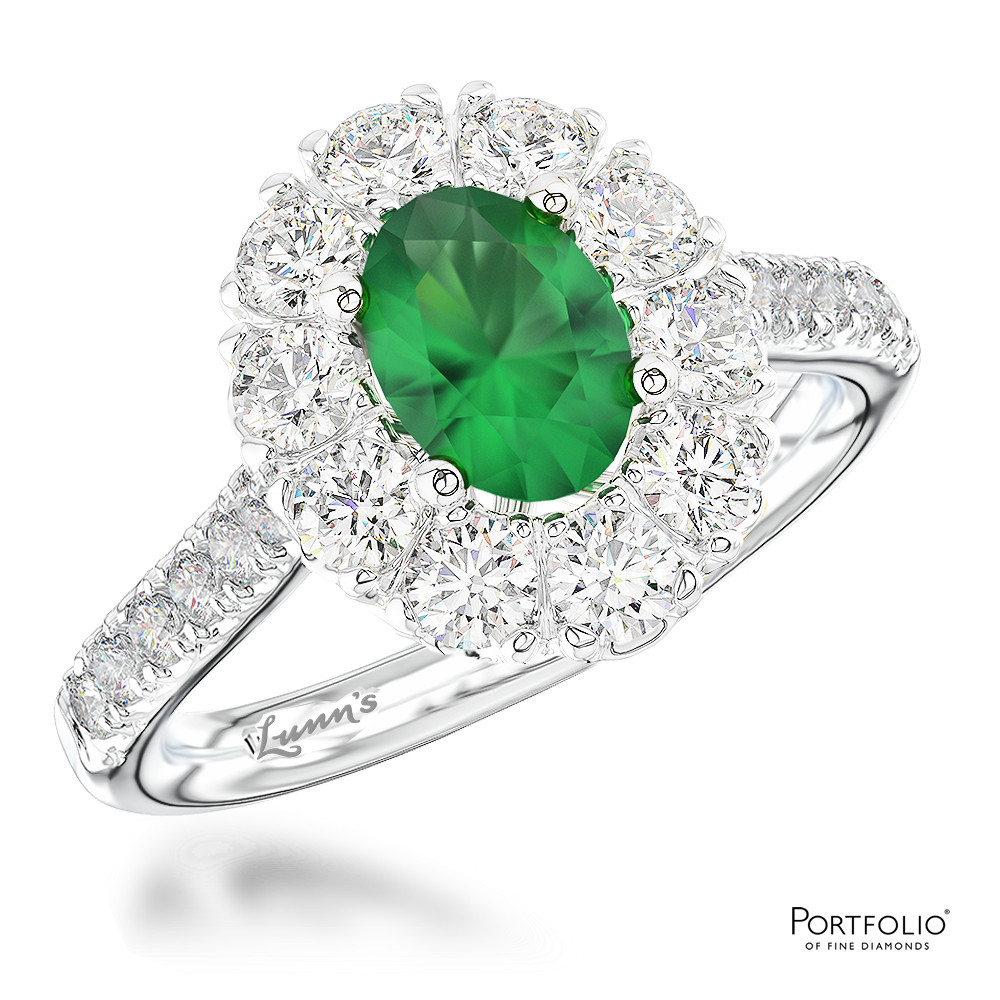 Cluster 0.95ct Emerald Platinum Ring